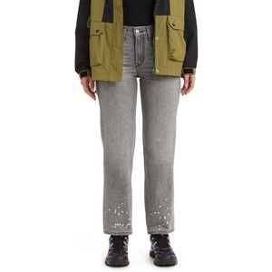 Levi's Low Pro Jeans Womens 29 Light Gray Worn In Paint Splatter Straight NEW